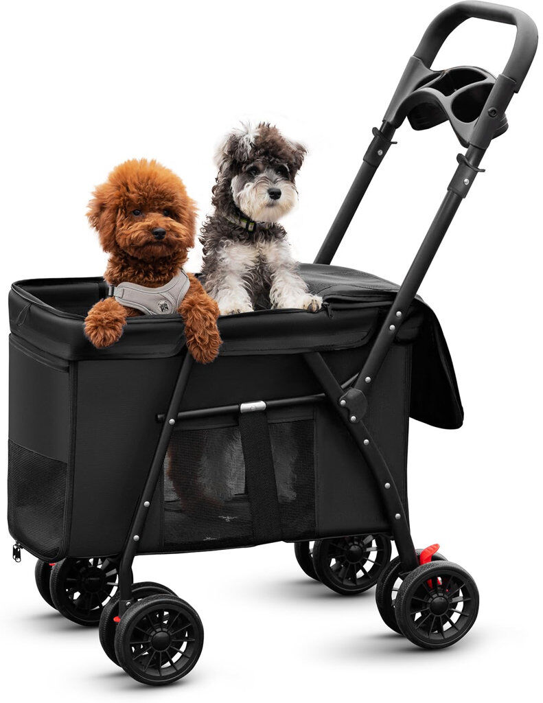 HKFUYULINTECHLIMITED Pet Stroller Foldable Pet Bike Trailer Black 100cm H X 67cm W X 50cm D