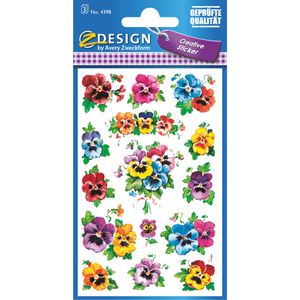 Zweckform Sticker 4398 Z-Design Deko Sticker, Stiefmütterchen, bunt, 33 Aufkleber, 45 Stück