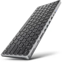 Axagon KEYBOARD + I/O HUB 9IN1/0.6M HMC-KB-US (US, Kabelgebunden), Tastatur, Silber, Schwarz