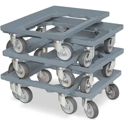 BRB 6x Logistikroller/Kistenroller für Behälter 600 x 400 mm, Tragkraft 250 kg, grau