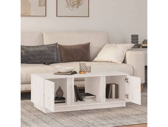{Blanc}Table moderne - Table basse salon - Blanc 110x50x40 cm Bois massif de pin - Cadre robuste_11089