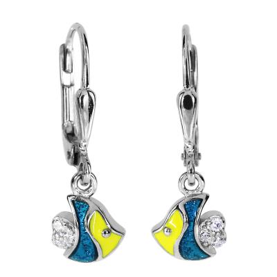 Paar Ohrhänger OSTSEE-SCHMUCK "Ostsee-Schmuck Ohrhänger kleiner Fisch Ohrhänger kleiner Fisch", blau, Ohrringe, Damen, 23 x 7mm, Silber 925 (Sterlingsilber)