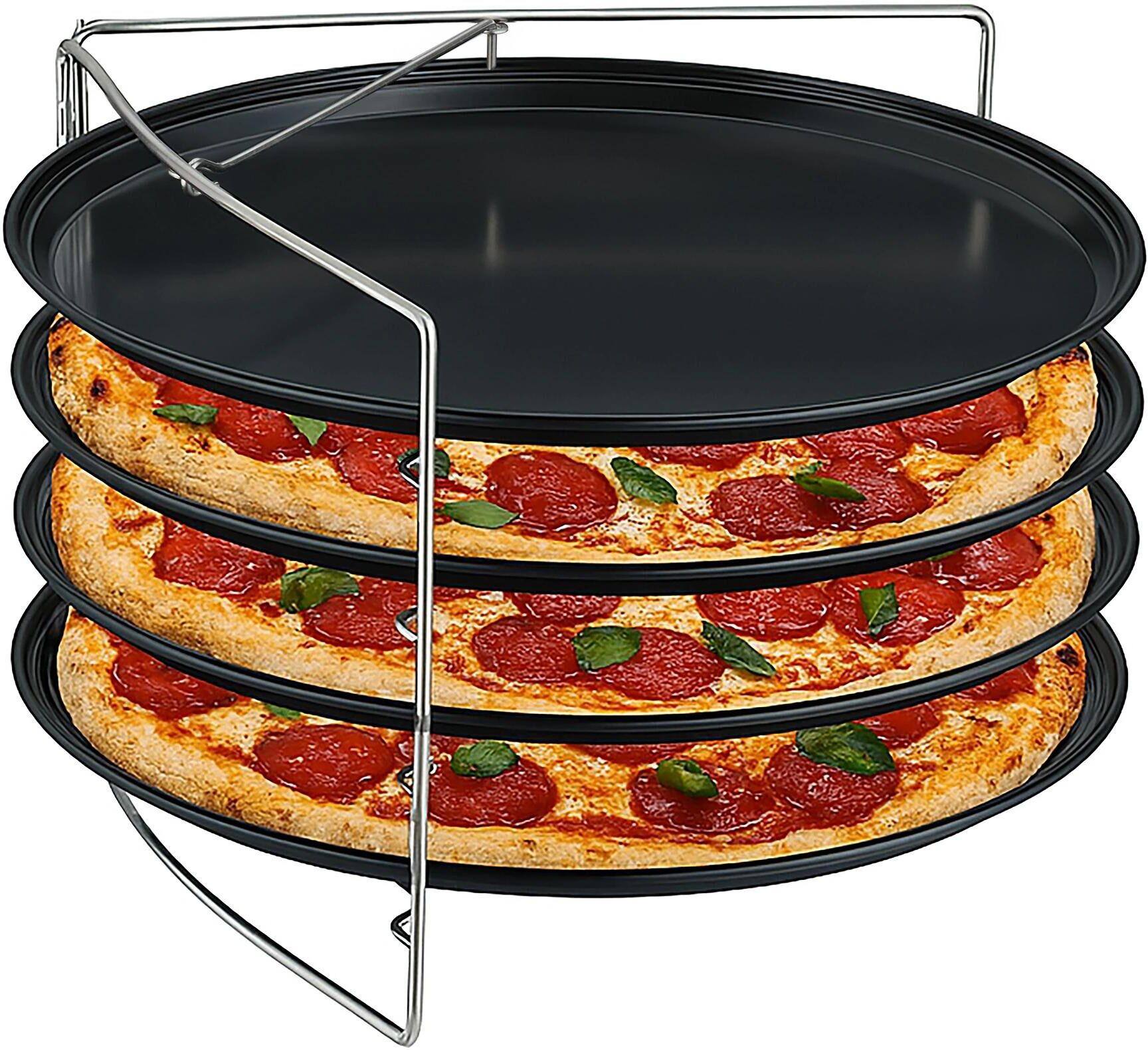 Pizzablech RELAXDAYS "4er-Set mit Gestell", schwarz (weiß, neutral), B:33cm H:20,5cm T:33cm, Edelstahl, Stahl, Backbleche, Pizzablech weiß, neutral B/H/T: 33cm 20,5cm x 33cm