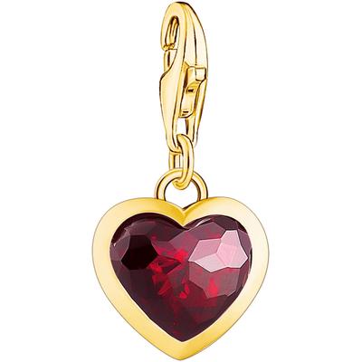 Charm Herz THOMAS SABO "Charm Rot", gold (gelbgoldfarben, rot, rot), Charms, Damen, Silber 925 (recycelt), mit Zirkonia (synth.)