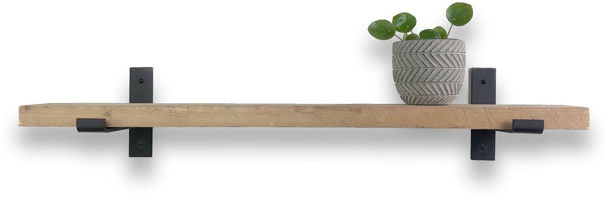 Steigerhouten wandplank inclusief industriële plankdragers, Breedte: 60 cm, Diepte: 20 cm