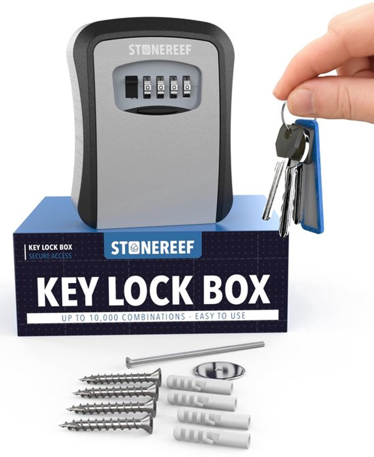 Weerbestendige sleutelbox met cijfercode en metalen voorkant voor wandmontage