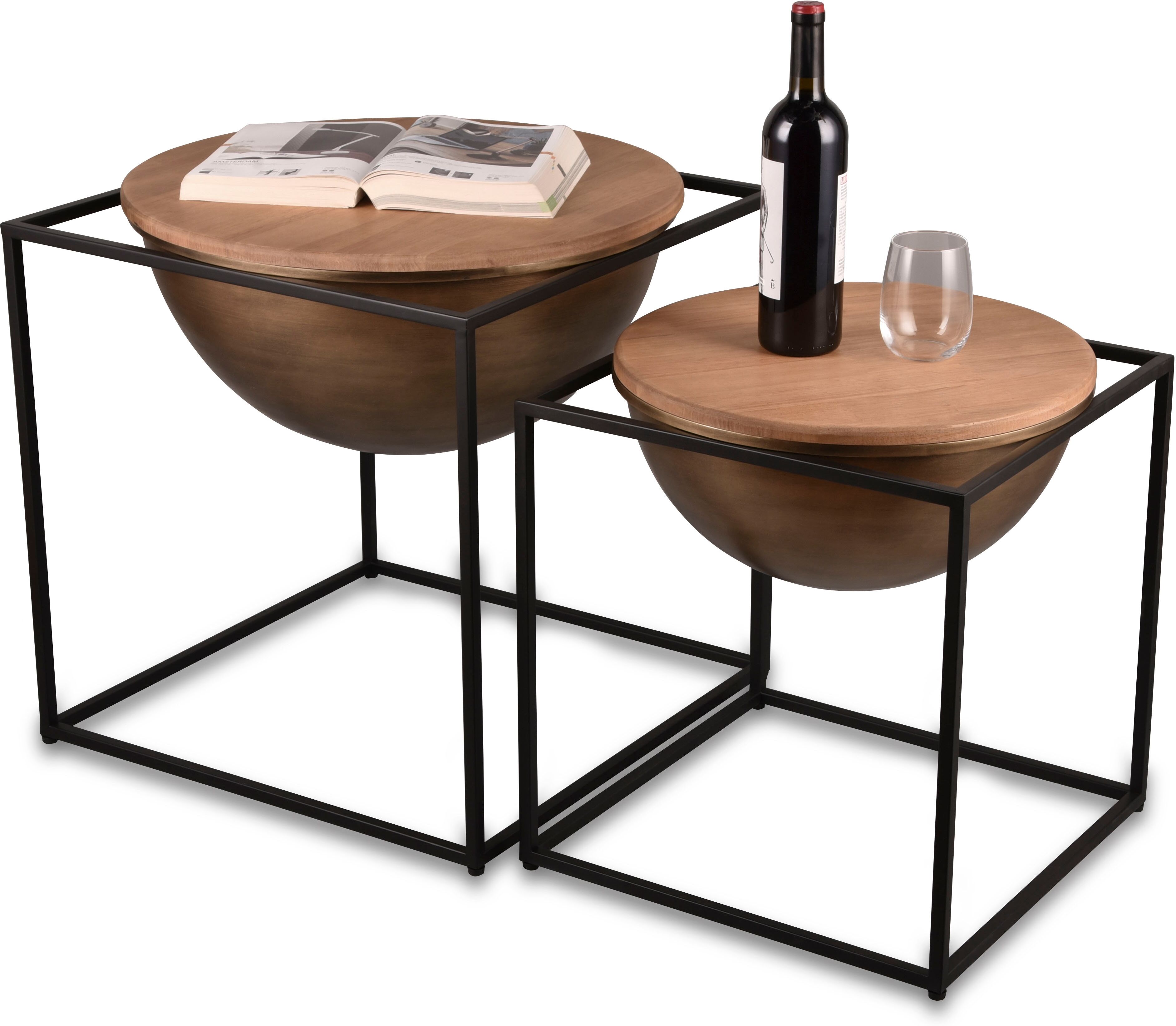 Beistelltisch MIRRORS AND MORE "Celli", braun (holzfarbig, schwarz, holzfarbig), B:42,5cm H:47,5cm T:42,5cm, Tische, Beistelltisch, Kombination aus Holz und Metall holzfarbig, schwarz, holzfarbig B/H/T: 42,5cm x 47,5cm x 42,5cm