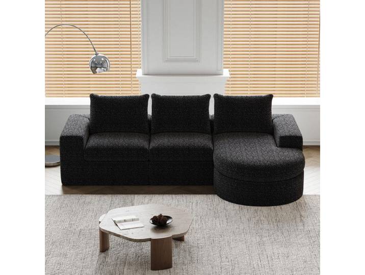 Canapé modulable d'angle réversible-Canapé en mousse compressée sans cadre canapé modulable en forme-251X160X81cm-Chenille-noir