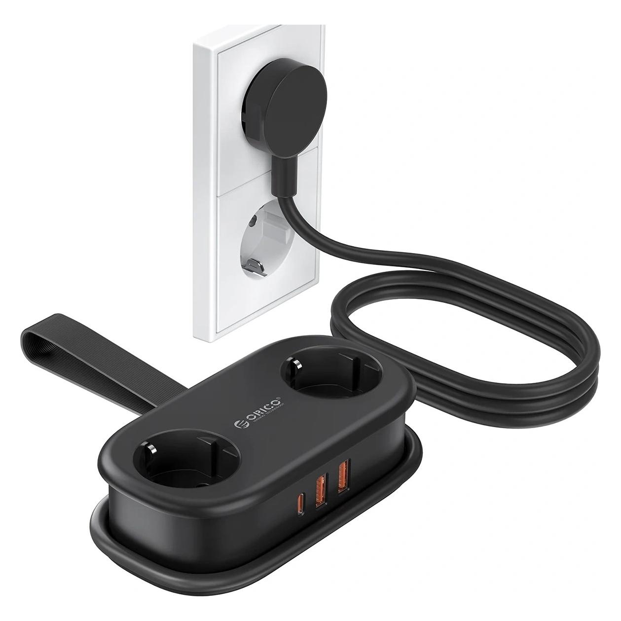 Orico Listwa zasilająca AP3 20W GaN 5w1 2x AC + 2x USB-A + 1x USB-C - czarna (5x, CEE 7/3, USB-A, USB-C, 1.10 m) (6942227174512)
