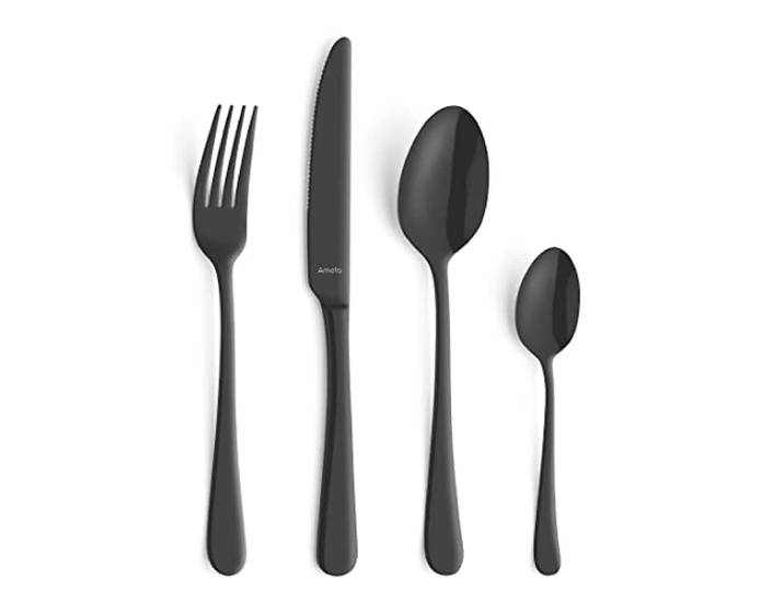 AMEFA - Ménagère 24 couverts de table pour 6 personnes - Austin - Acier inoxydable 18/0\, Finition Revêtement PVD mat - Epaisseur 2.5 mm - Noir