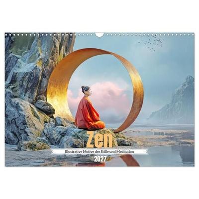 Zen - Illustrative Motive der Stille und Meditation (Wandkalender 2027 DIN A3 quer), CALVENDO Monatskalender
