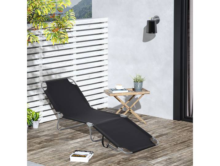 Outsunny Transat Pliable Métal Polyester Noir