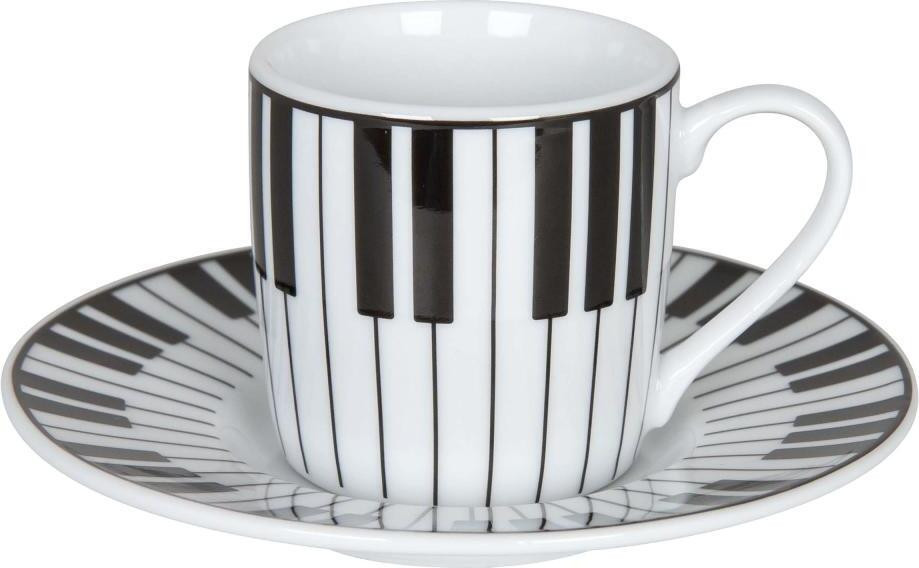 Könitz Piano Espressoset met kop en schotel, porselein, wit/zwart, 85 ml