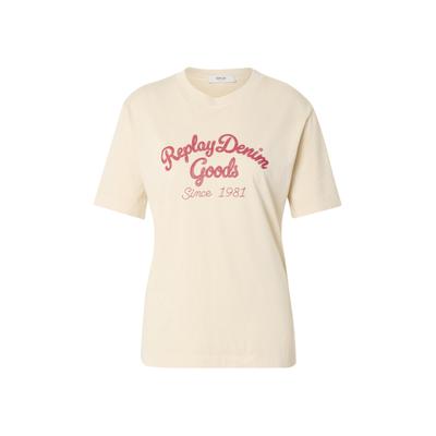 T-Shirt REPLAY "Replay T-Shirts FP", Damen, Gr. M, beige (eggnog), 100% Baumwolle, bedruckt, loose fit, Rundhals, Shirts T-Shirt