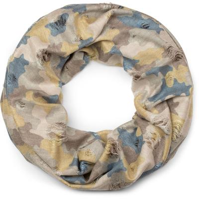 Loop STYLEBREAKER "Destroyed Loop mit Camouflage Muster", Damen, gelb (gelb, braun, blau), Obermaterial: 50% Viskose CV. 50% Polyester PES., Modisch, Modetücher Loop