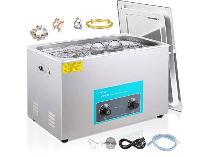 VEVOR Nettoyeur à Ultrasons 30 L\, Bac Ultrasons avec Chauffage\, Minuterie et Bouton de Commande Professionel\, Appareil de Nettoyage Ultrasonique en Acier Inoxydable\, pour Bijoux Lunettes Montres
