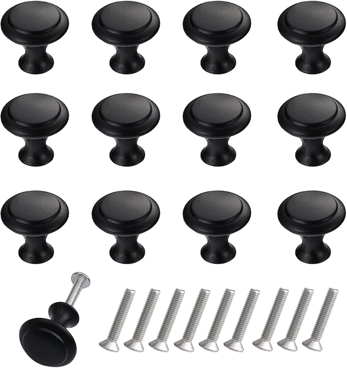 12 stuks ronde kastknoppen voor meubels - zwart