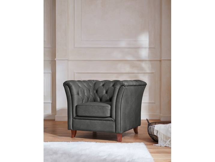 Chesterfield-Sessel HOME AFFAIRE Reims Cocktailsessel, Sessel , grau (dunkelgrau), B:98cm H:76cm T:88cm, Samtoptik (100% Polyester), Sessel, mit echter Chesterfield-Knopfheftung, hochwertige Verarbeitung
