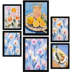 POSTER Set Mit 6 Blauer Sommer In Foodies A3 & A4 Schwarzer Rahmen