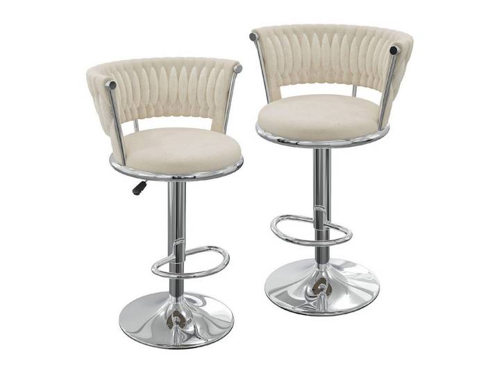 JEOBEST Barhocker Barstuhl aus Samt,Küchenhocker mit geflochtener Rückenlehne Fußstütze, (2er Set), 360°Drehbar, Höhenverstellbare