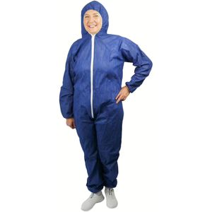 Arnomed Schutzanzug Cover PP-Overall, blau, Größe L, mit Kapuze, Einweg-Overall