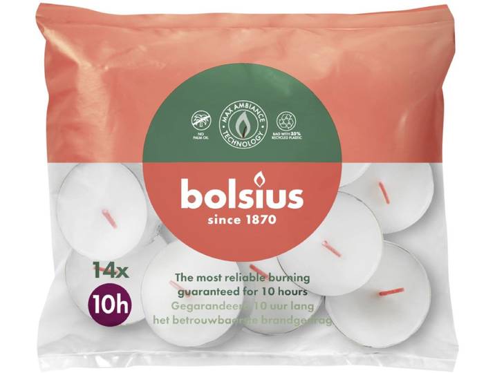 Bolsius Theelichten Wit 10 branduren 14 stuks