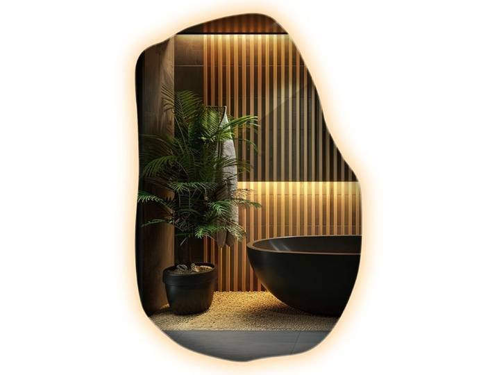 Miroir asymetrique LED 70 x 45 5 cm lumiere chaude miroir organique mural design moderne salle de bain Decortapis