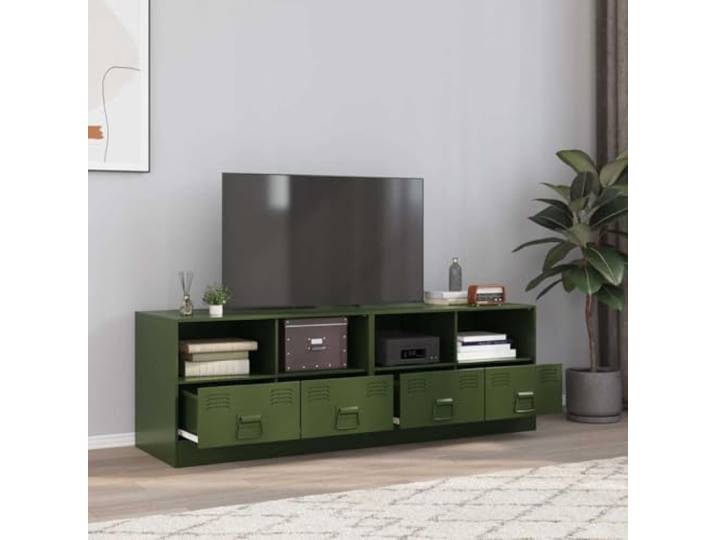 HEFZGDB TV-Schrank 2 Stück Olivgrün 67x39x44 cm Stahl Fernsehtisch mit Stauraum und Griffen für Wohnzimmer