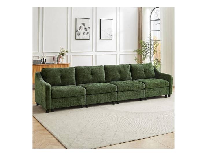 LuxusKollektion Ecksofa Ecksofa Schlaffunktion Kordsofa L Form Schlafsofa Dunkelgrün 4 Sitze