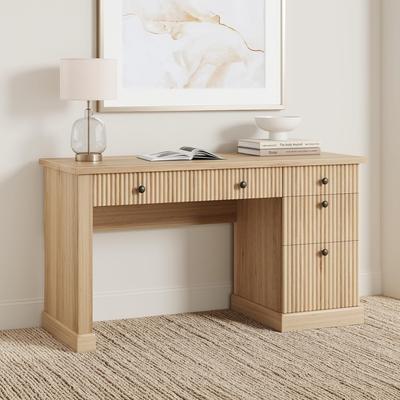 Garvee "54"" Modern Wooden Fluted Home Office Desk, Computer Writing Desk with Charging Station, File Cabinet & Drawers"
