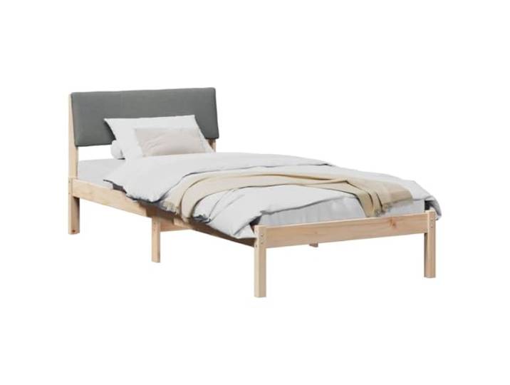 KTHLBRH Bettgestell aus Massivholz, Kiefer, Braun, Dunkelgrau, 90 x 200 cm Gepolstertes Kopfteil, modernes Design, Lattenrost, robust und stabil, für Schlafzimmer