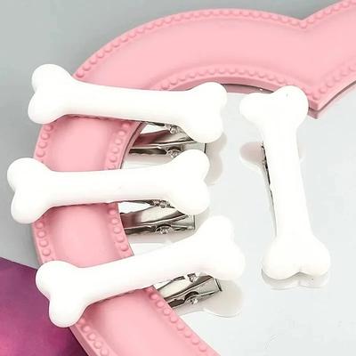 Modern Mode Marketplace Cute Dog Bone Hair Clips For Women And Girls white
