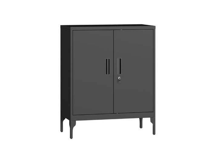 Metal Storage Cabinet with Lock and Adjustable Shelves - Black