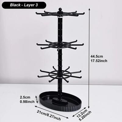 Uplifted Finds Rotatable Multi Layer Adjustable Keychain And Jewelry Storage Rack black 3 Layers