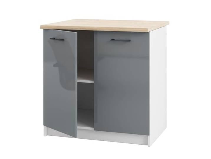 Laclar Schrank mit Arbeitsplatte 80 cm für die Küche - stehender Unterschrank mit MDF-Fronten und Arbeitsplatte Sonoma-Eiche - mit 2 Türen und 96 mm Griffbohrungen - einfach montierbar