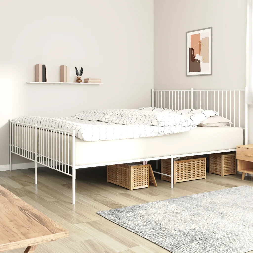 Ebern Designs Metal Bed Frame with Headboard and Footboard White White Super King (6')