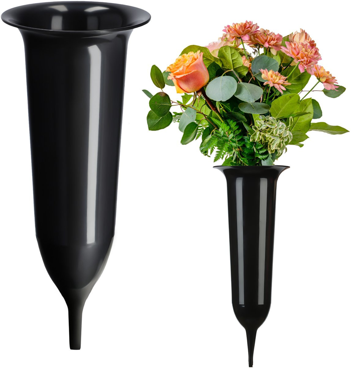 KADAX Grafvaas met grondpen, weerbestendige kunststof bloemenvaas voor op het graf, 12 cm