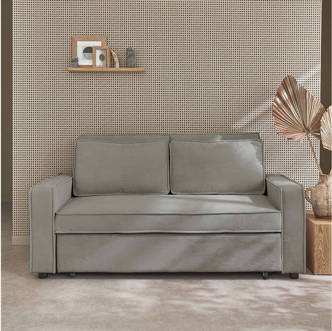 Sweeek Sofá cama de pana, 2 plazas gris claro