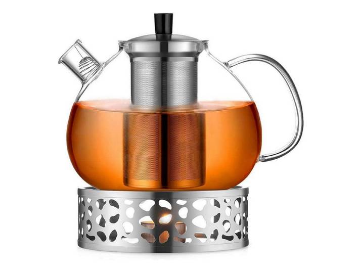 LuxusKollektion Teekanne Teekanne Borosilikatglas Edelstahl Sieb 2000ml Typ2 Silberfilter