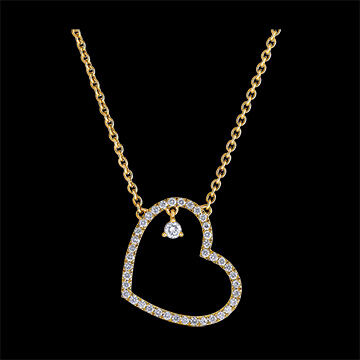 Edenly Halskette Kostbares Geheimnis - Geneigtes Herz - 18 Karat Gelbgold und D