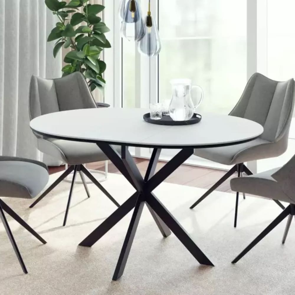 MSO Table ronde extensible en céramique blanche 100 / 135cm Blanc 100x75x100cm