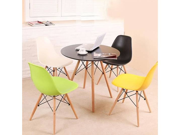 Table Salle à Manger Ronde YIS avec Pieds en hêtre - Design Scandinave Moderne - Noir 70x70x72cm
