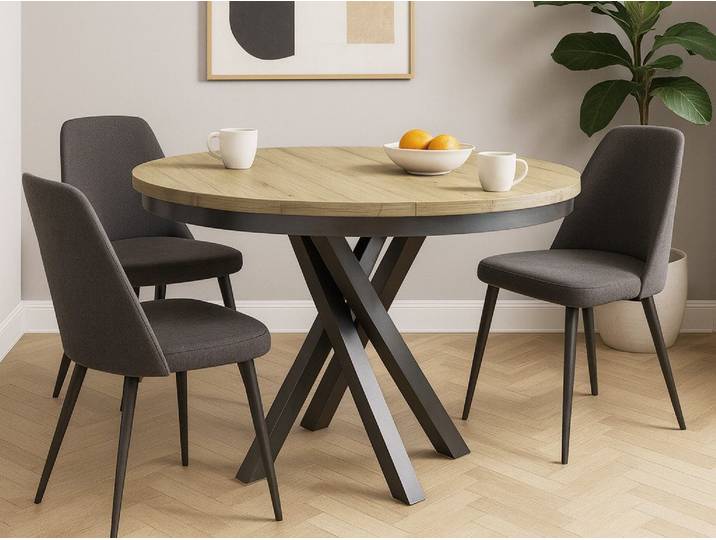 Beautysofa Esstisch Kris im Modern-Stil, ausziehbar Ø 100–140 cm (hitze- und verfärbung beständig, Metallbeinen), verschiedene Farben