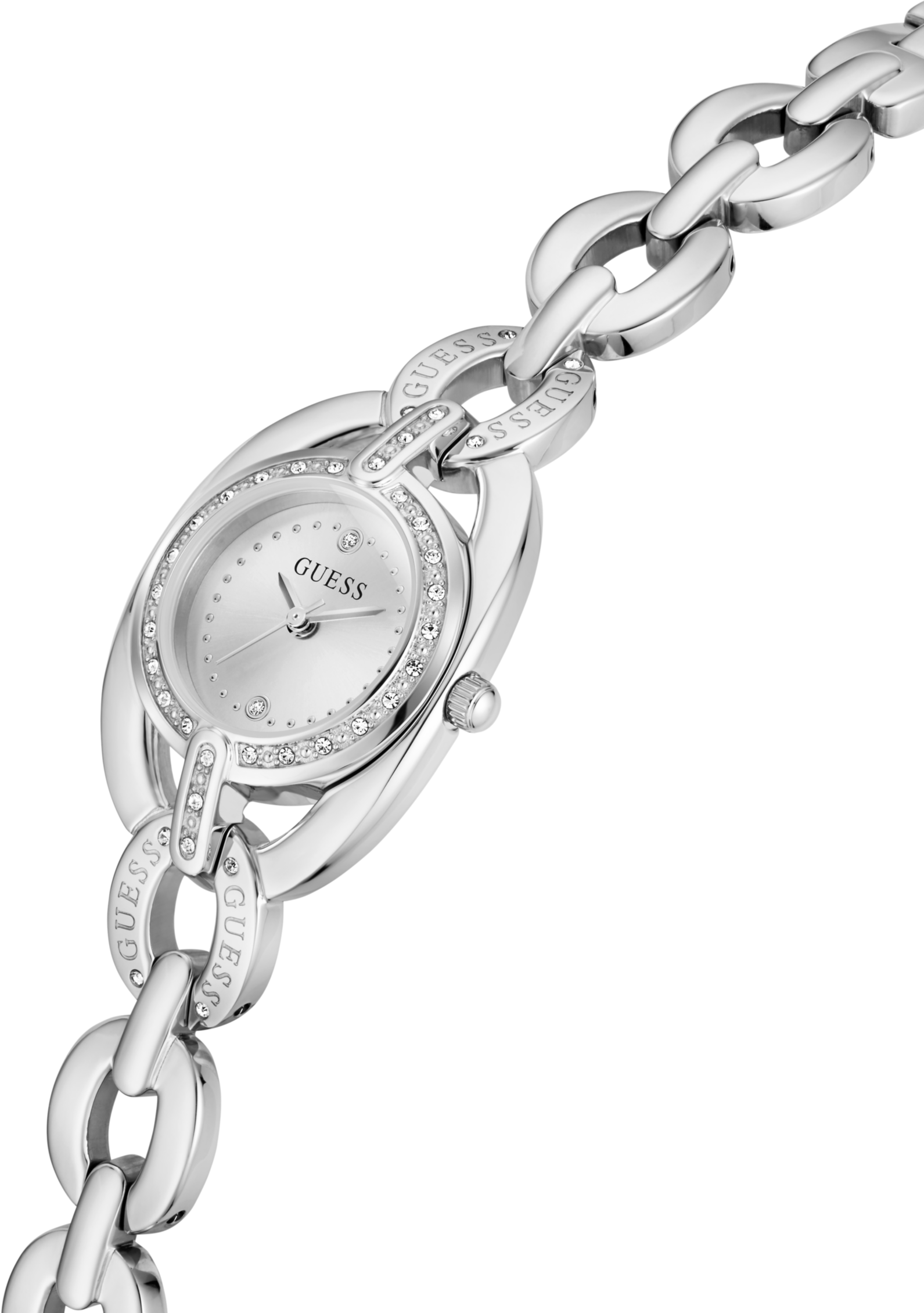 Quarzuhr GUESS "BLAIR", silber (silberfarben, silberfarben, silberfarben, silberfarben), Armbanduhren, Damen, silberfarben, Quarzuhr, Armbanduhr, Damenuhr, Edelstahlarmband, analog
