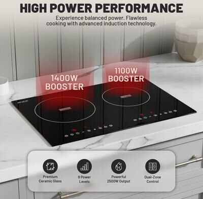 ANZZI 20 in. Induction Cooktop in Black with Child Safety Lock, Auto Switch Off, and 2 Zones