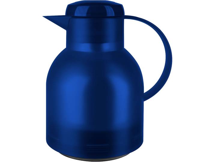 Isolierkanne EMSA Samba , blau (blau, transluzent), B:14,5cm H:21,7cm, Glas, Kunststoff, Kannen, Isolierkanne, zeitloses Design, einfacher Knopfdruck, 24h kalt, 12h warm