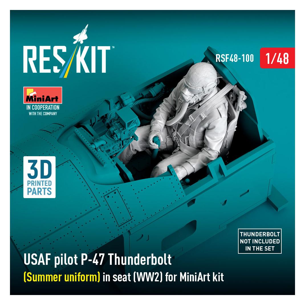 ResKit USAF pilot P-47 Thunderbolt (Summer uniform) in seat (WW2) for MiniArt kit (3D Printed) (RSF48-0100)