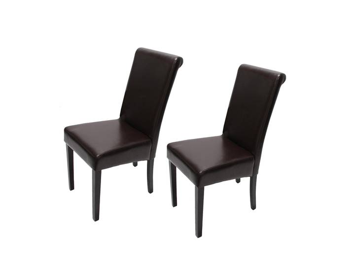 2er-Set Esszimmerstuhl Stuhl Küchenstuhl Novara II, Leder Braun, dunkle Beine