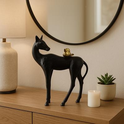 Sagebrook Home "Decorative Horse Figurine Sculpture with Bird - 11"", Black & Gold - 11.0"""