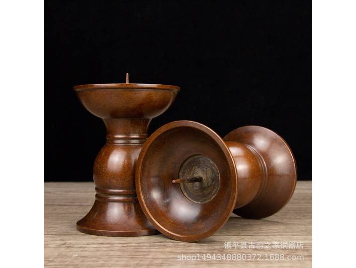 Porte-bougie en cuivre sculpté en métal laiton, artisanat en cuivre, support à cire à double couche